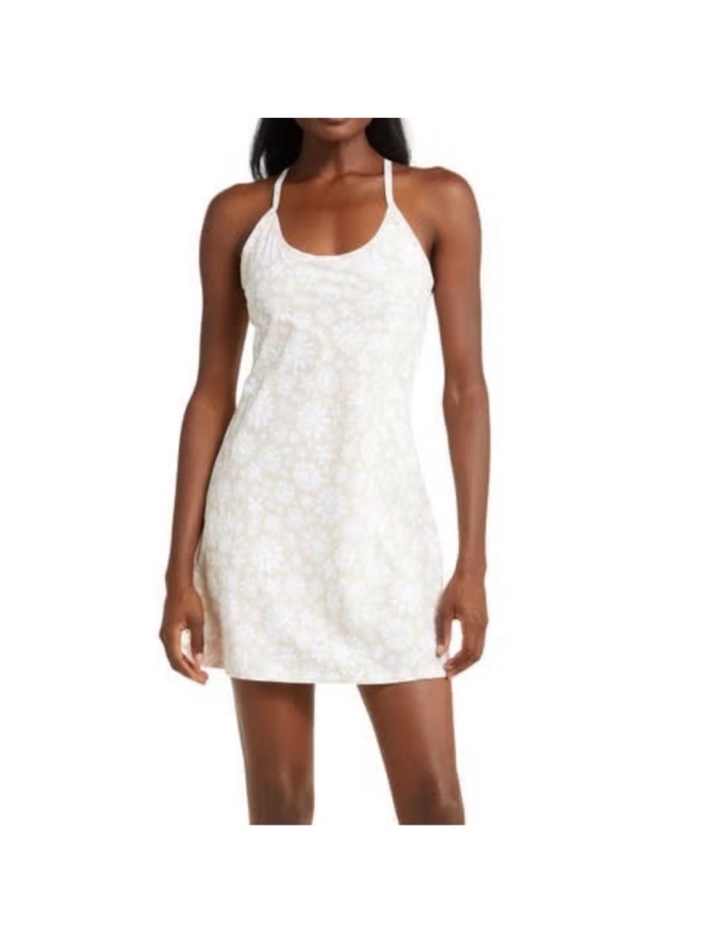 Outdoor Voices The Exercise Dress Rain Day Flowers Sz XL white tan
